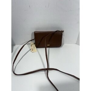 Buxton Women's Shoulder Brown & Gold Purse Wallet Cognac Detach Strap New Read**